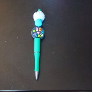 Be Kind Green Pen with Pom Pom